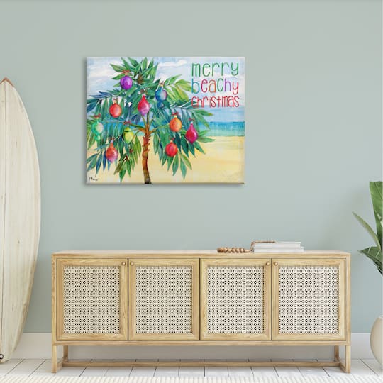 Stupell Industries Merry Beachy Christmas Holiday Palm Canvas Wall Art